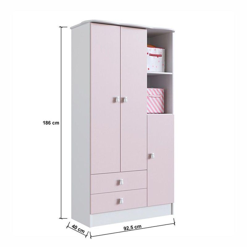 Roupeiro Infantil Em Mdp 15mm Com 3 Portas Percasa Rosa