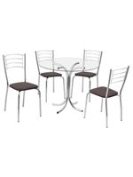 Conjunto Mesa De Jantar Redonda Com Vidro 80cm Com 4 Cadeiras Multimóveis Cr50138 Marrom