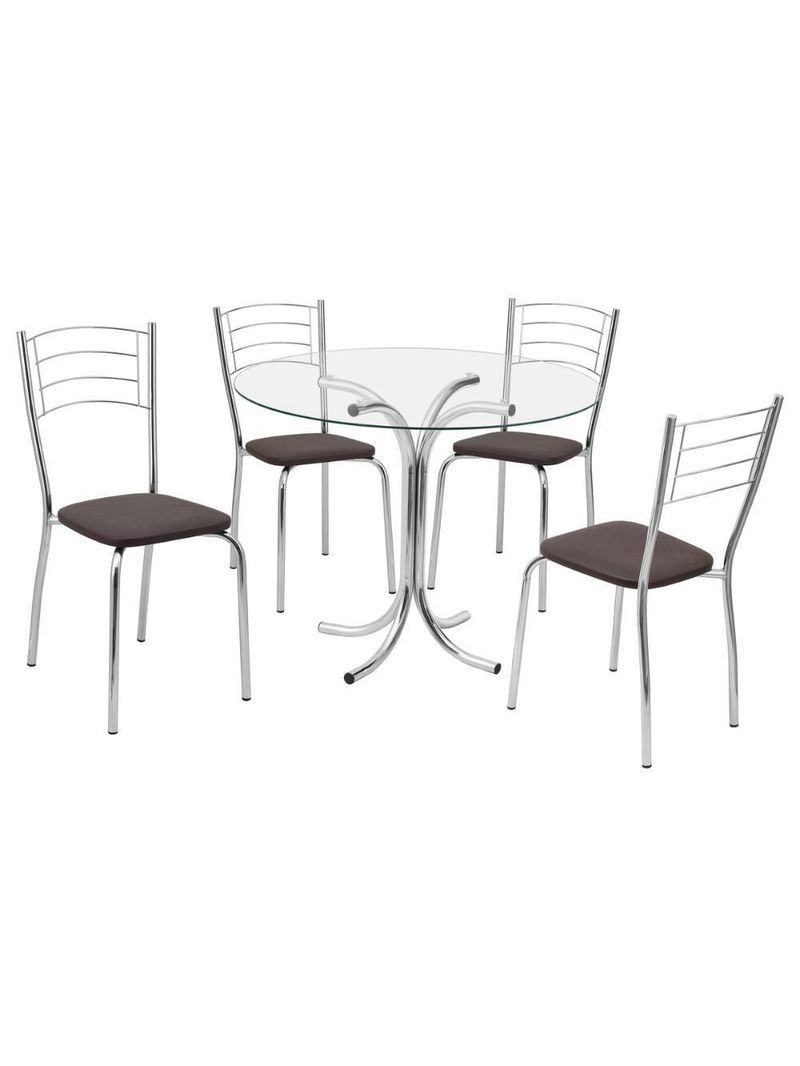 Conjunto Mesa De Jantar Redonda Com Vidro 80cm Com 4 Cadeiras Multimóveis Cr50138 Marrom