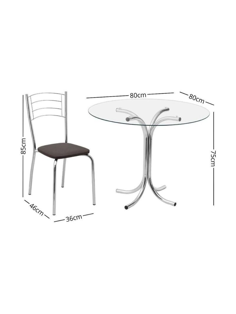 Conjunto Mesa De Jantar Redonda Com Vidro 80cm Com 4 Cadeiras Multimóveis Cr50138 Marrom