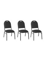 Kit Com 3 Cadeiras De Auditório-escritório Estofadas 44cm Multimóveis Cr25289 Preto