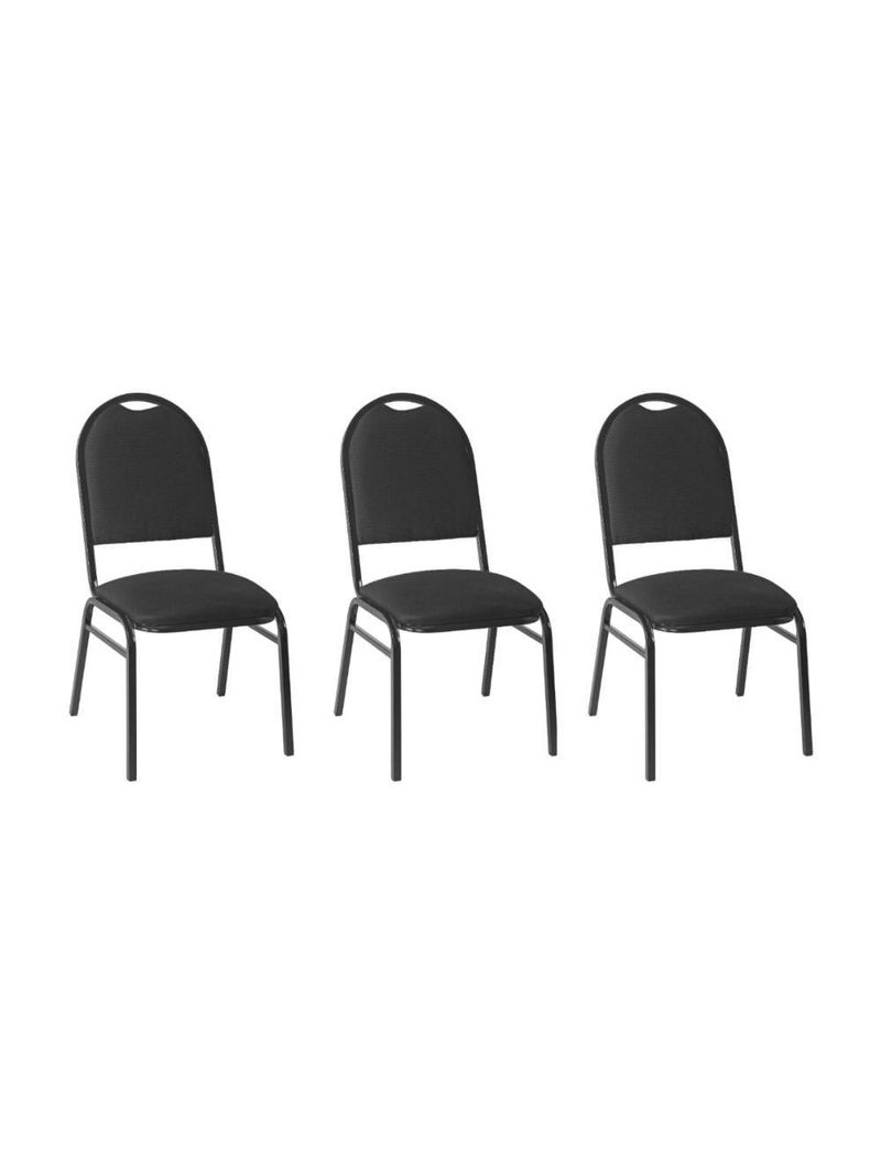 Kit Com 3 Cadeiras De Auditório-escritório Estofadas 44cm Multimóveis Cr25289 Preto