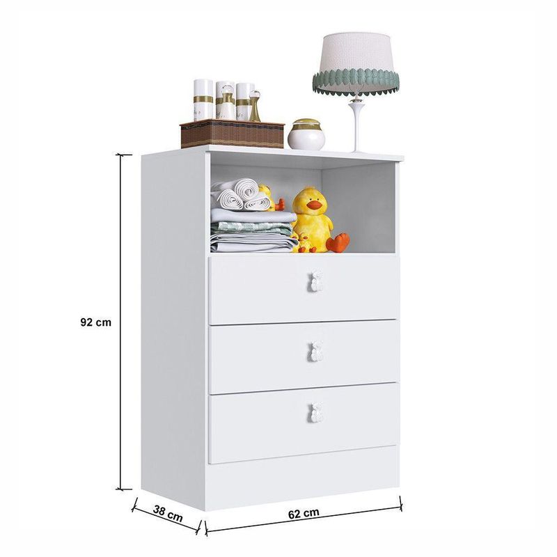 Cômoda Infantil Ursinho Com 3 Gavetas Mdp 15mm Percasa Branco