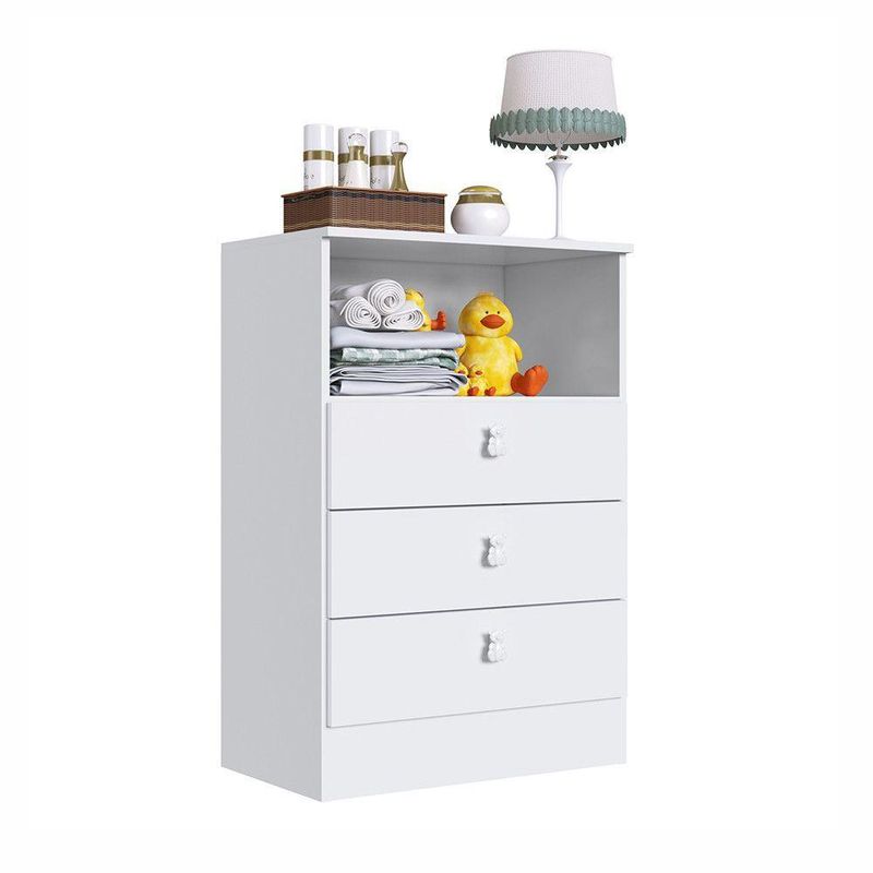 Cômoda Infantil Ursinho Com 3 Gavetas Mdp 15mm Percasa Branco