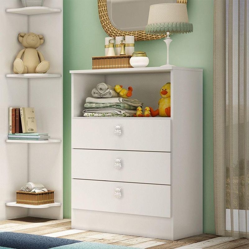 Cômoda Infantil Ursinho Com 3 Gavetas Mdp 15mm Percasa Branco
