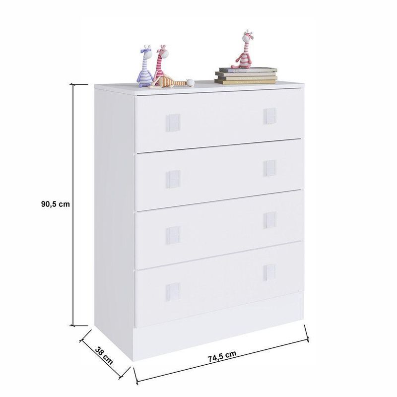 Cômoda Infantil Em Mdp 15mm 4 Gavetas Percasa Branco