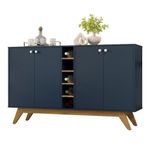 Aparador De Sala Jocasta Com Adega Central E 4 Portas Multiuso Azul