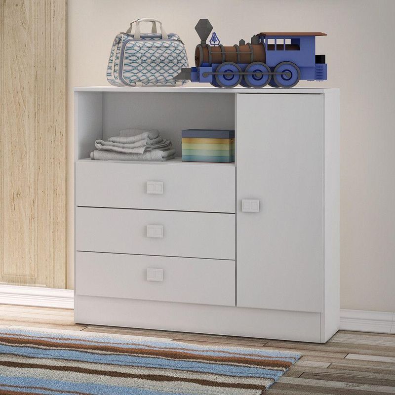 Cômoda Infantil 3 Gavetas 1 Porta Mdp 15mm Percasa Branco