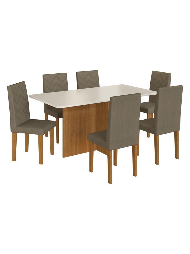 Conjunto Mesa De Jantar 170cm Com 6 Cadeiras Multimóveis CR50209 Cacau Freijó-off White-cacau
