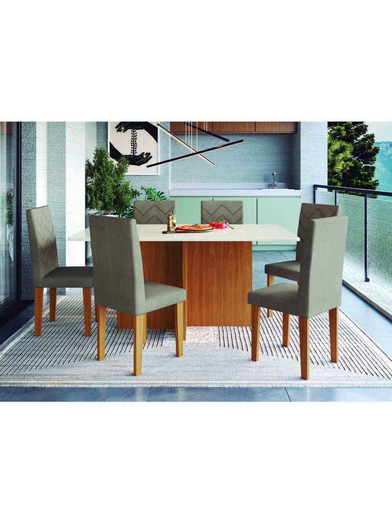 Conjunto Mesa De Jantar 170cm Com 6 Cadeiras Multimóveis CR50209 Cacau Freijó-off White-cacau