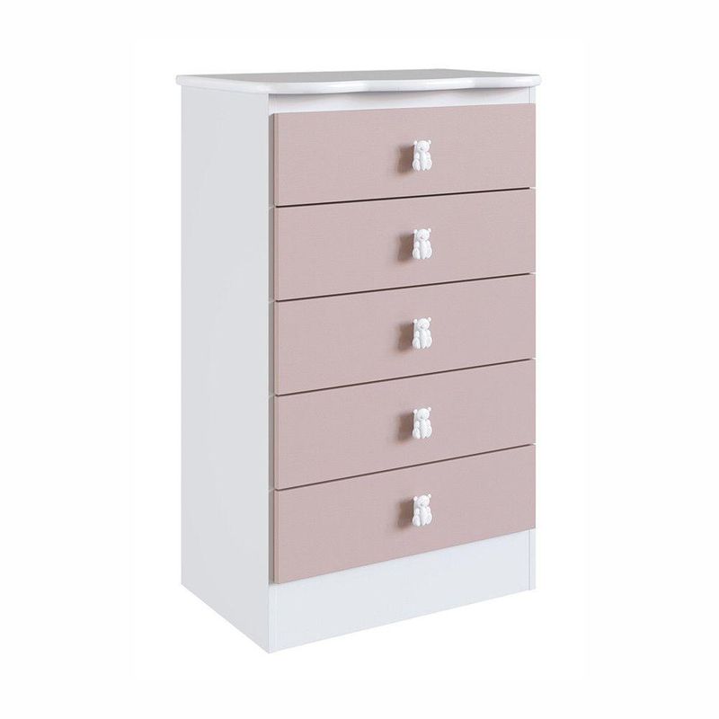 Cômoda Ursinho Infantil Com 5 Gavetas Mdp 15mm Percasa Rosa