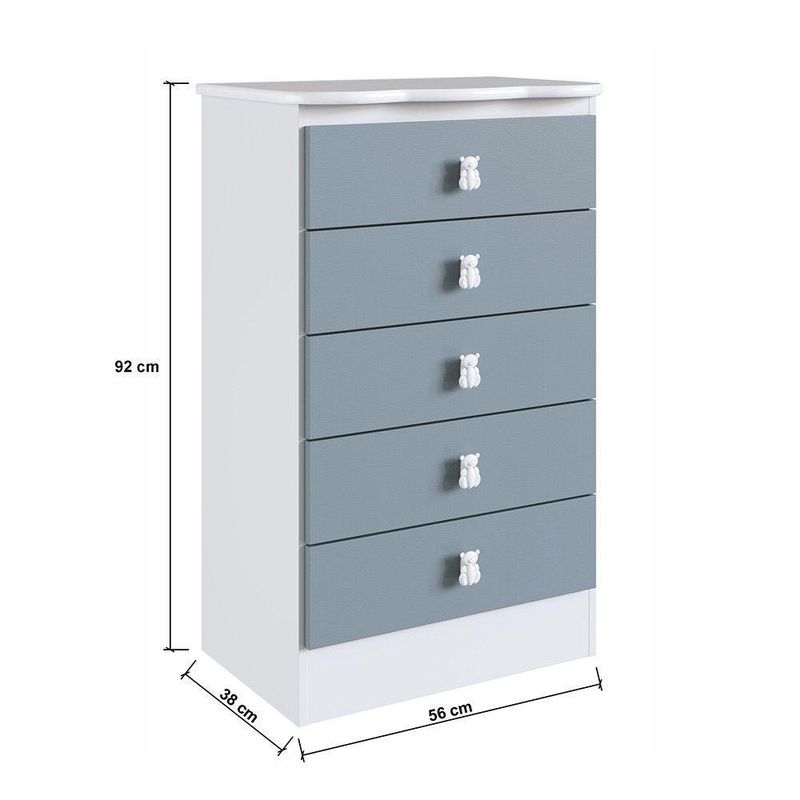 Cômoda Ursinho Infantil Com 5 Gavetas Mdp 15mm Percasa Azul