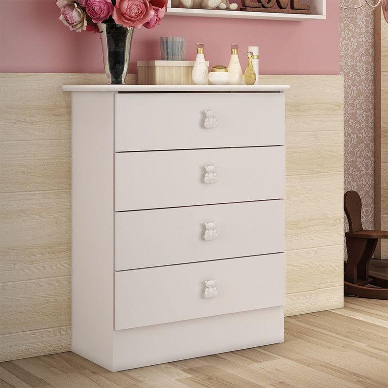Cômoda Infantil Ursinho Com 4 Gavetas Percasa Branco