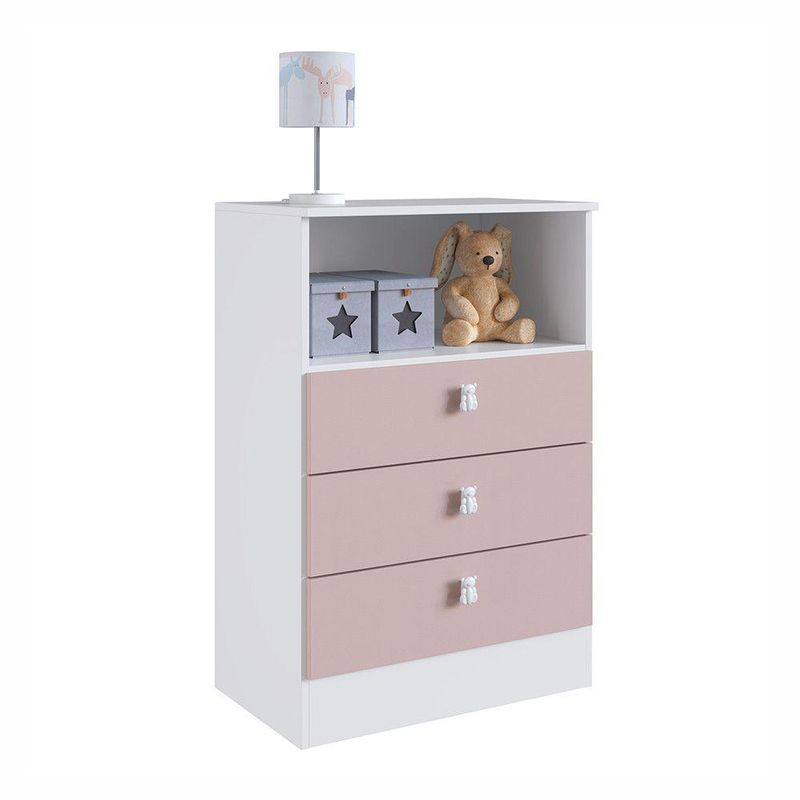 Cômoda Infantil Ursinho Com 3 Gavetas Mdp 15mm Percasa Rosa