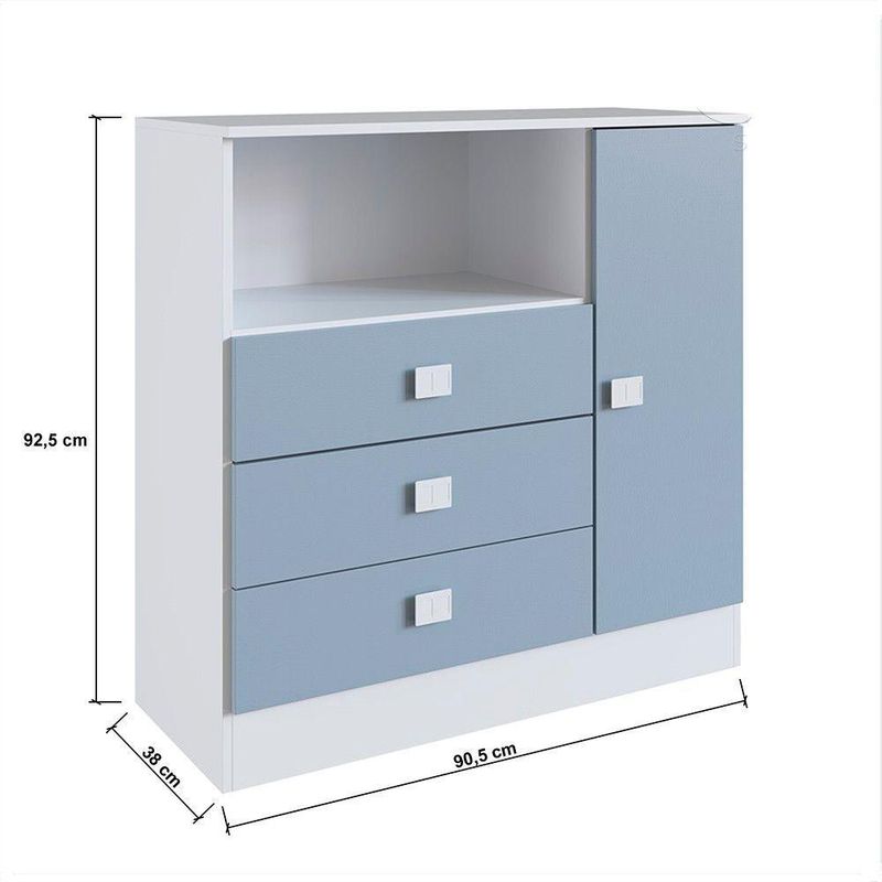 Cômoda Infantil 3 Gavetas 1 Porta Mdp 15mm Percasa Azul