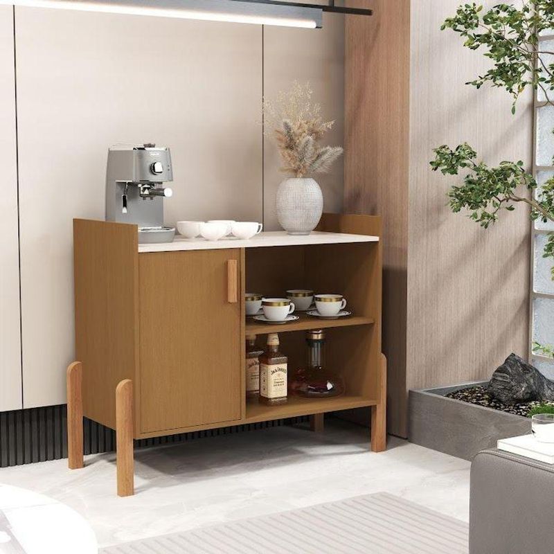 Aparador Buffet Luxor Compacto Com Pés De Madeira E Porta Para Sala Cedro/off