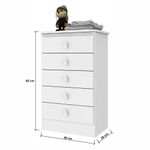 Cômoda Ursinho Infantil Com 5 Gavetas Mdp 15mm Percasa Branco