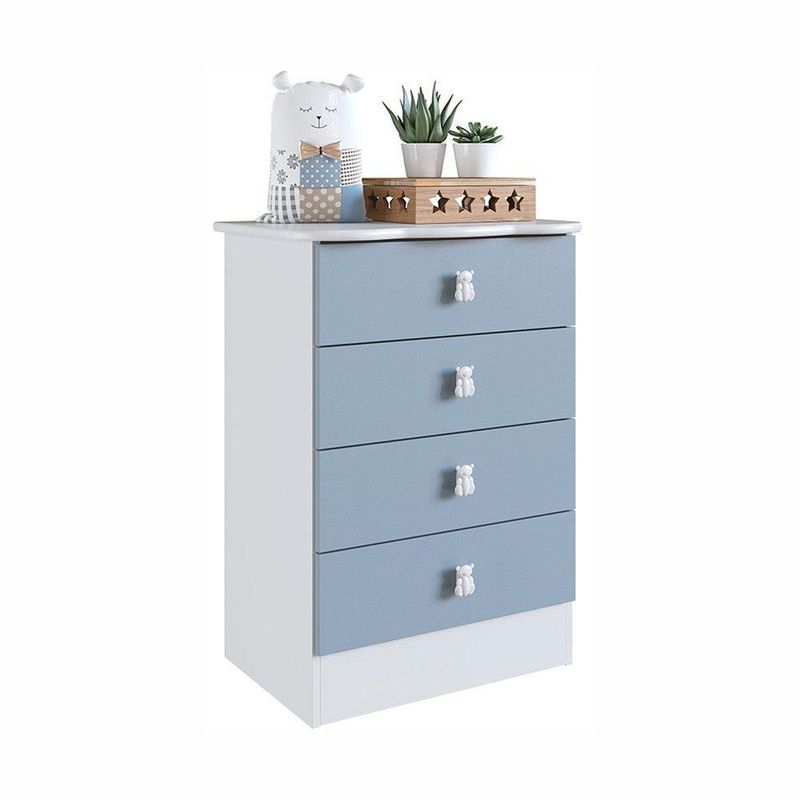 Cômoda Infantil Ursinho Com 4 Gavetas Percasa Azul