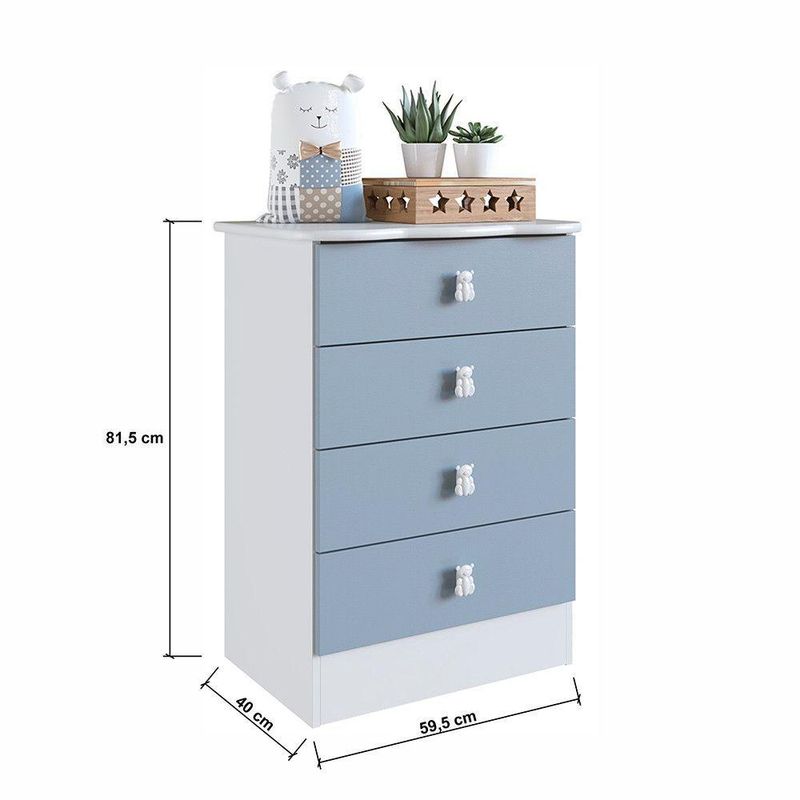 Cômoda Infantil Ursinho Com 4 Gavetas Percasa Azul
