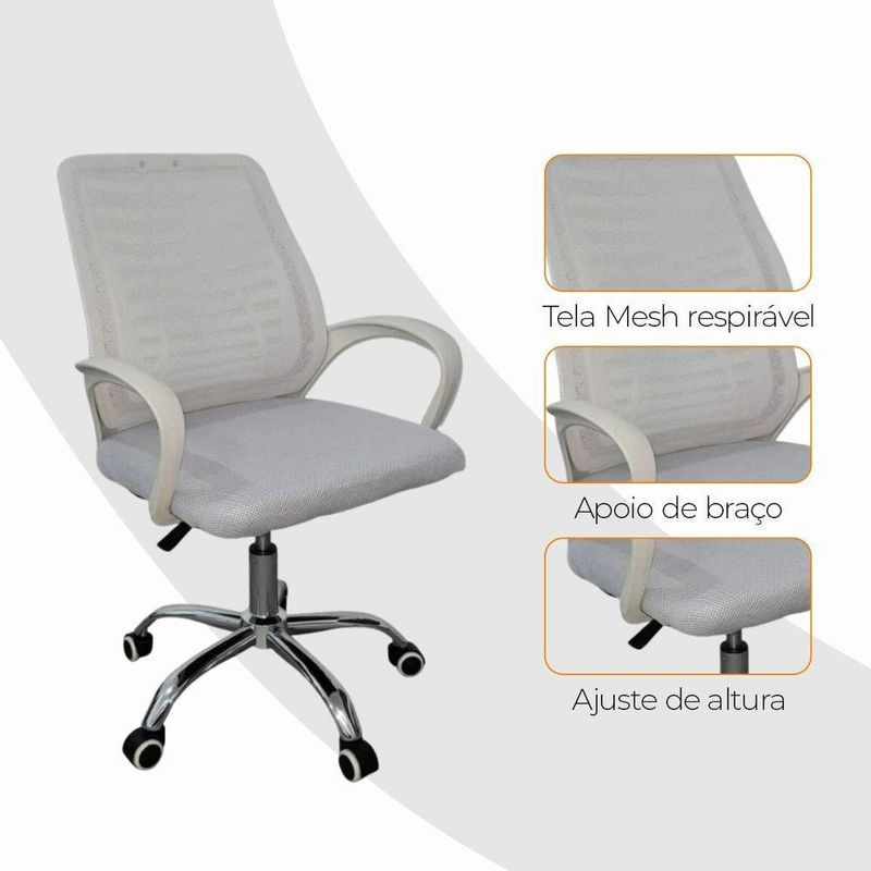 Kit 4 Cadeiras De Escritório Esteirinha Tela Mesh Branco