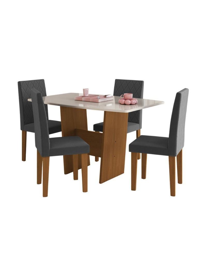 Conjunto Mesa De Jantar 137cm Com 4 Cadeiras Multimóveis CR50210 Freijó-off White-grafite