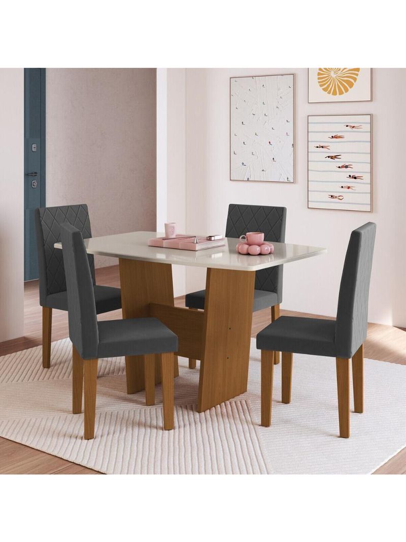 Conjunto Mesa De Jantar 137cm Com 4 Cadeiras Multimóveis CR50210 Freijó-off White-grafite