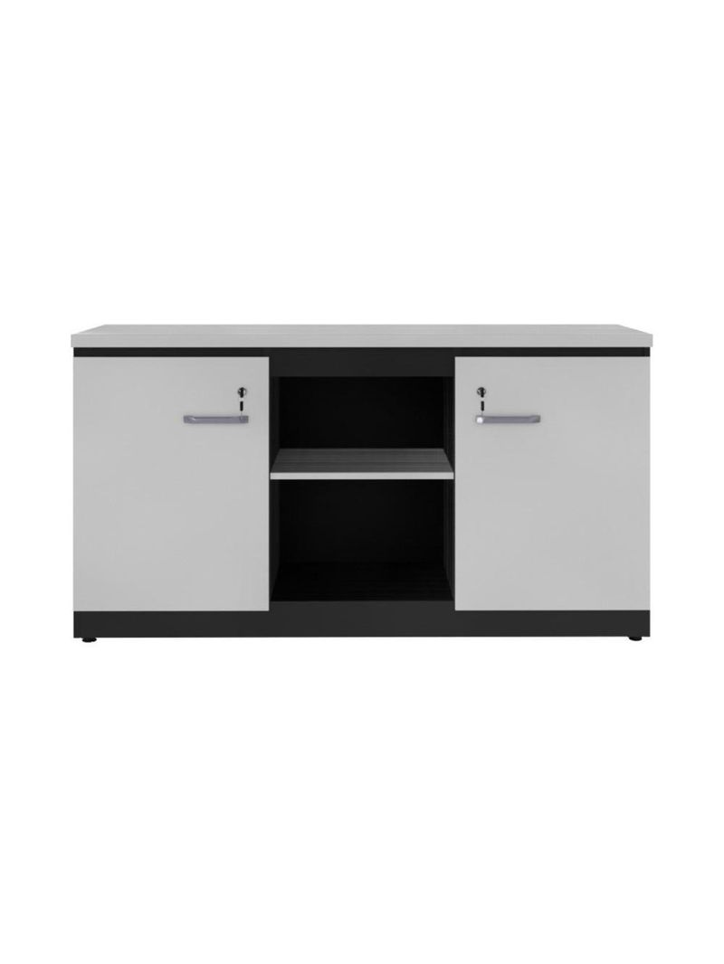 Balcão De Escritório 135cm 2 Portas Com Chave Multimóveis Cr25297 Cinza/preto Cinza/preto