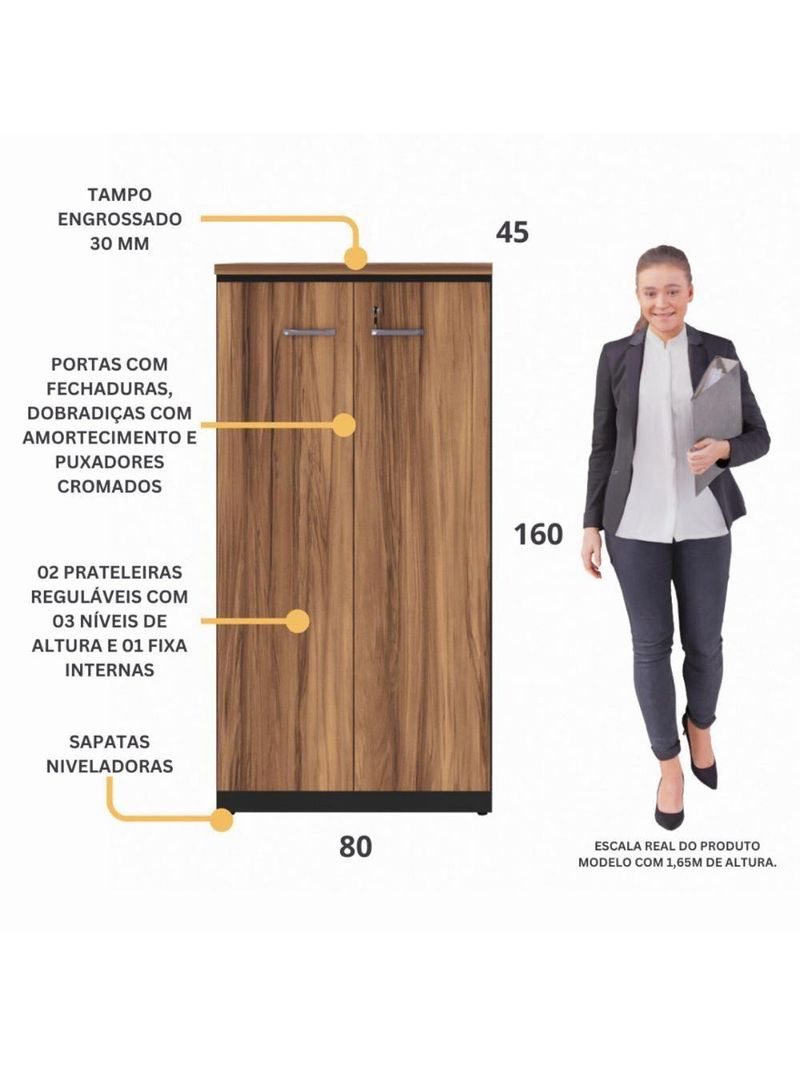 Armário De Escritório 80cm 2 Portas Com Chave Multimóveis Cr25294 Sevilha Preto
