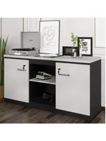Balcão De Escritório 135cm 2 Portas Com Chave Multimóveis Cr25297 Cinza/preto Cinza/preto