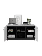 Balcão De Escritório 135cm 2 Portas Com Chave Multimóveis Cr25297 Cinza/preto Cinza/preto