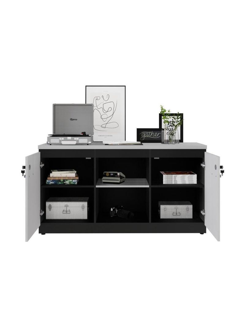 Balcão De Escritório 135cm 2 Portas Com Chave Multimóveis Cr25297 Cinza/preto Cinza/preto
