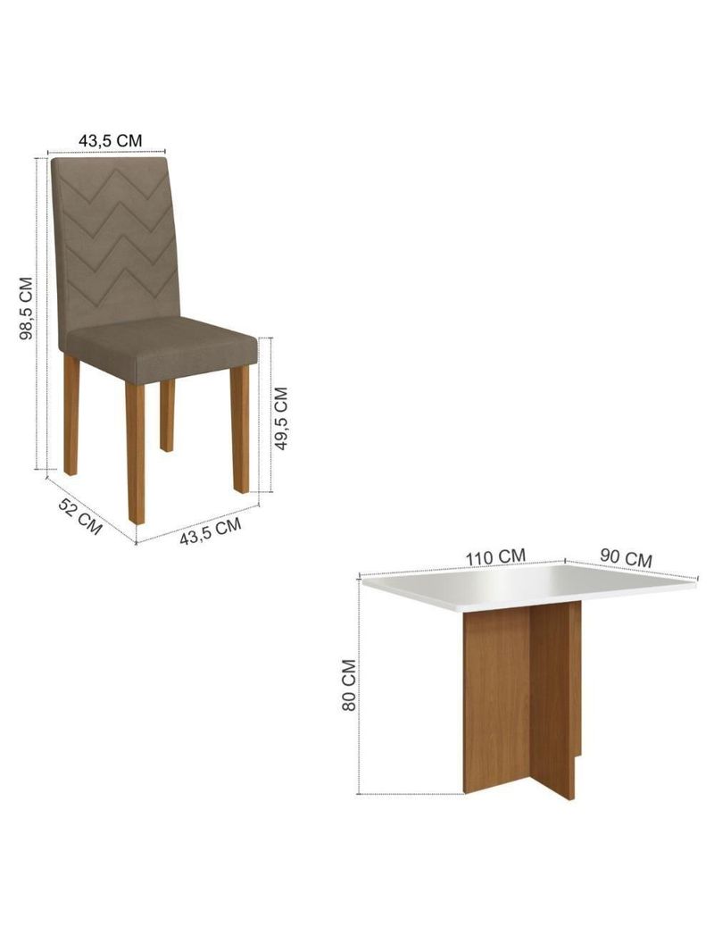 Conjunto Mesa De Jantar 110cm Com 4 Cadeiras Multimóveis CR50208 Cacau Freijó-off White-cacau