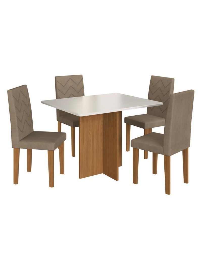 Conjunto Mesa De Jantar 110cm Com 4 Cadeiras Multimóveis CR50208 Cacau Freijó-off White-cacau