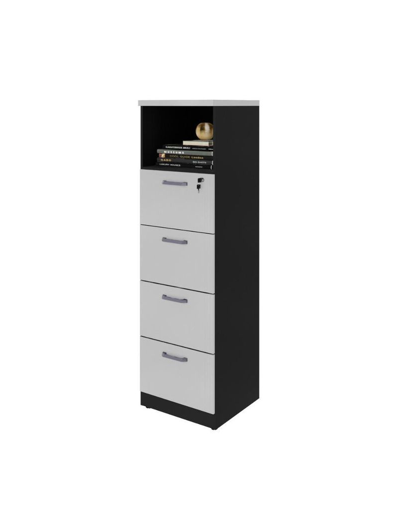 Armário De Escritório Para Arquivos 46,5cm 4 Gavetas Multimóveis Cr25295 Cinza Preto