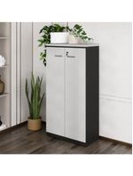 Armário De Escritório 80cm 2 Portas Com Chave Multimóveis Cr25294 Cinza/preto