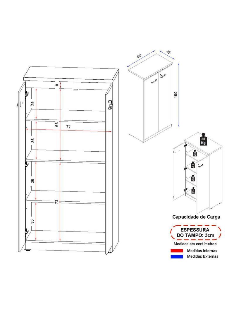 Armário De Escritório 80cm 2 Portas Com Chave Multimóveis Cr25294 Sevilha Preto