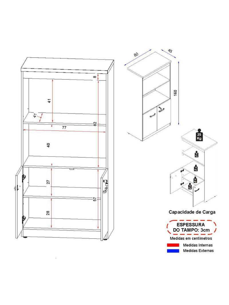 Armário De Escritório 80cm 2 Portas Com Chave Multimóveis Cr25298 Sevilha Preto