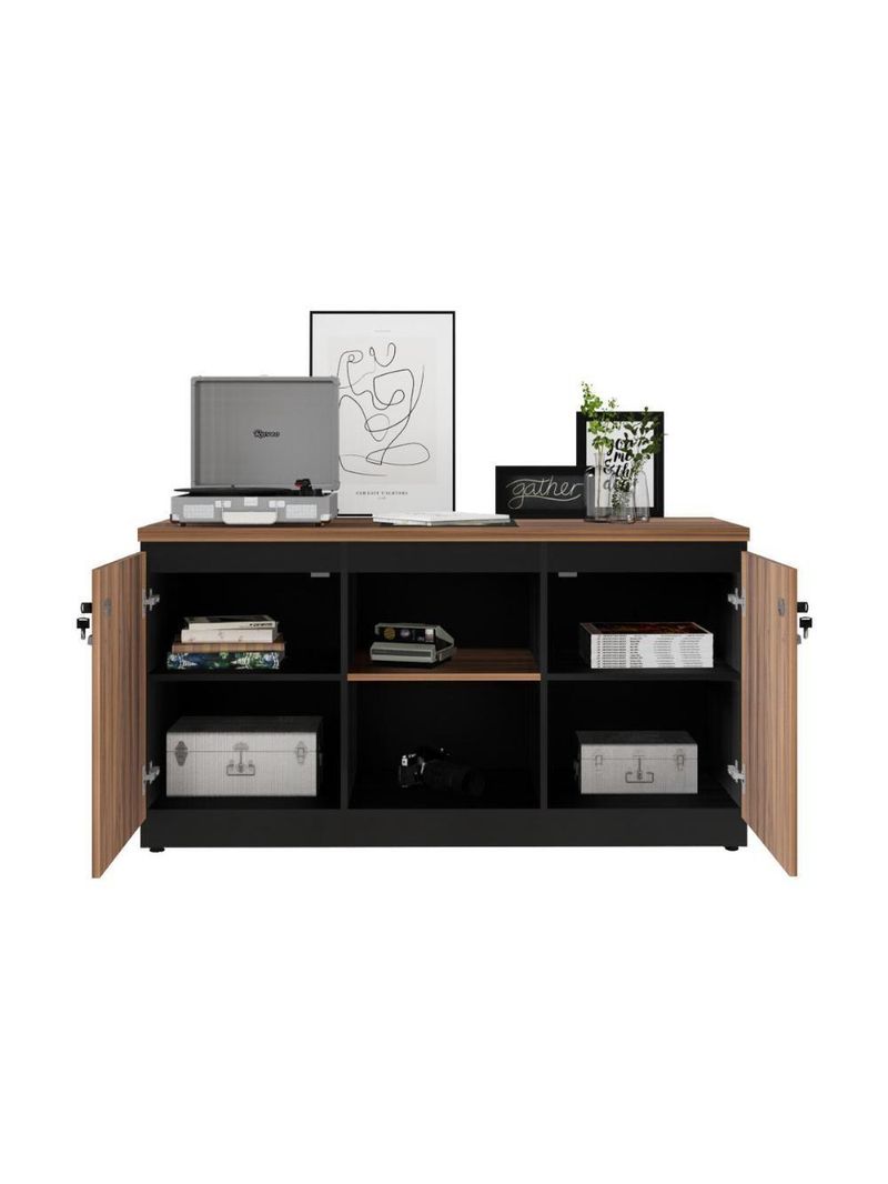 Balcão De Escritório 135cm 2 Portas Com Chave Multimóveis Cr25297 Sevilha Preto
