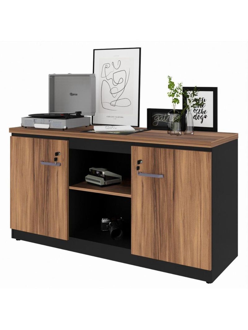 Balcão De Escritório 135cm 2 Portas Com Chave Multimóveis Cr25297 Sevilha Preto