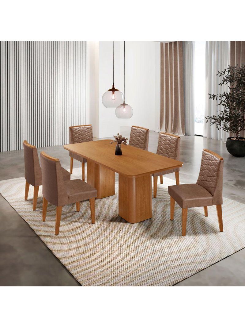 Mesa De Jantar Eloise 180cm Tampo MDF Com 6 Cadeira Moderna Tork Naturale