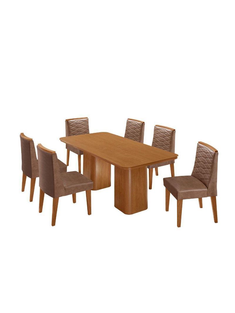 Mesa De Jantar Eloise 180cm Tampo MDF Com 6 Cadeira Moderna Tork Naturale