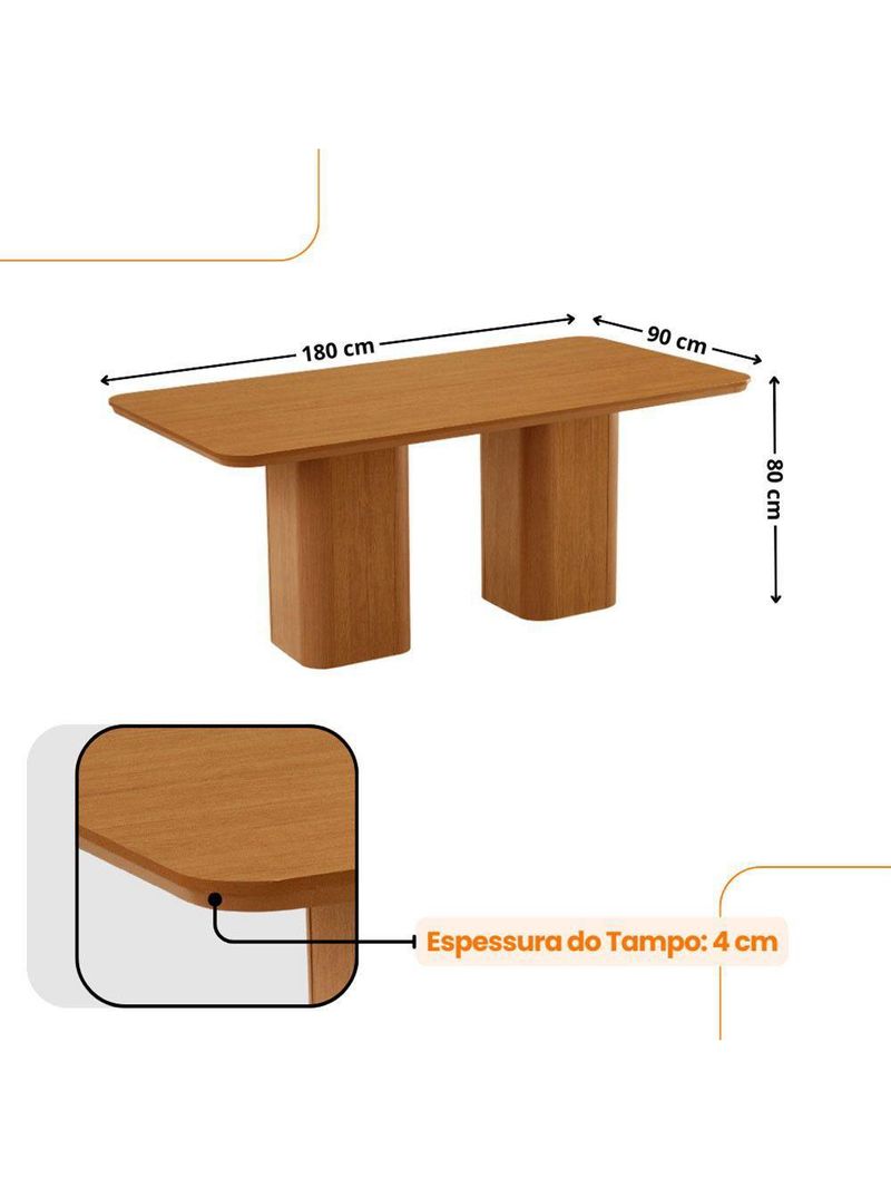 Mesa De Jantar Eloise 180cm Tampo MDF Com 6 Cadeira Moderna Tork Naturale