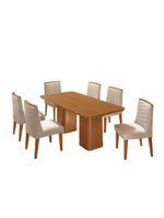 Mesa De Jantar Eloise 180cm Tampo MDF Com 6 Cadeira Moderna Veludo Creme Naturale