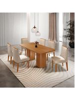 Mesa De Jantar Eloise 180cm Tampo MDF Com 6 Cadeira Moderna Veludo Creme Naturale