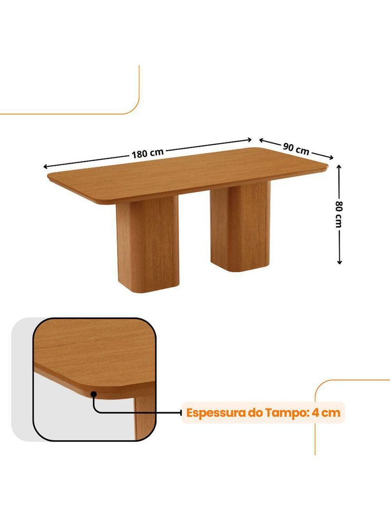 Mesa De Jantar Eloise 180cm Tampo MDF Com 6 Cadeira Moderna Veludo Creme Naturale