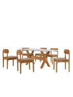 Sala De Jantar Mesa Star Tampo Laqueado E 6 Cadeiras Linho Palha/laq Off/cinam Imbuia