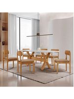 Sala De Jantar Mesa Star Tampo Laqueado E 6 Cadeiras Linho Palha/laq Off/cinam Imbuia