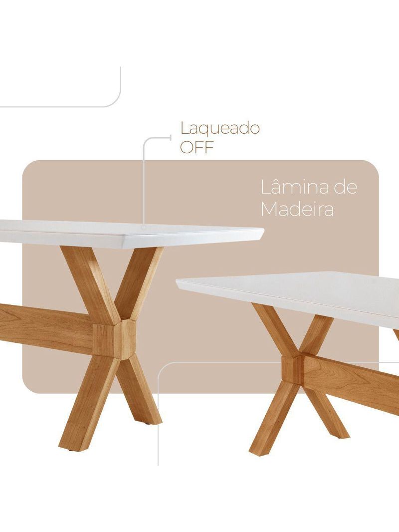 Sala De Jantar Mesa Star Tampo Laqueado E 6 Cadeiras Linho Palha/laq Off/cinam Imbuia