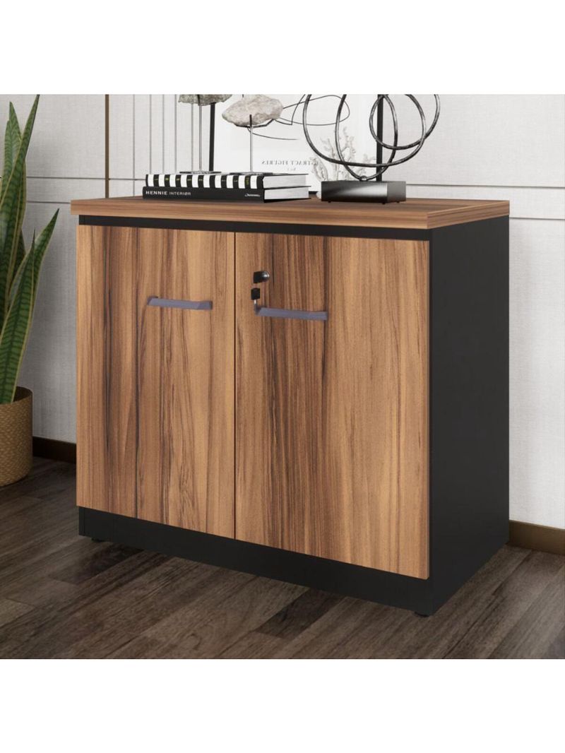 Balcão De Escritório 80cm 2 Portas Com Chave Multimóveis Cr25296 Sevilha Preto