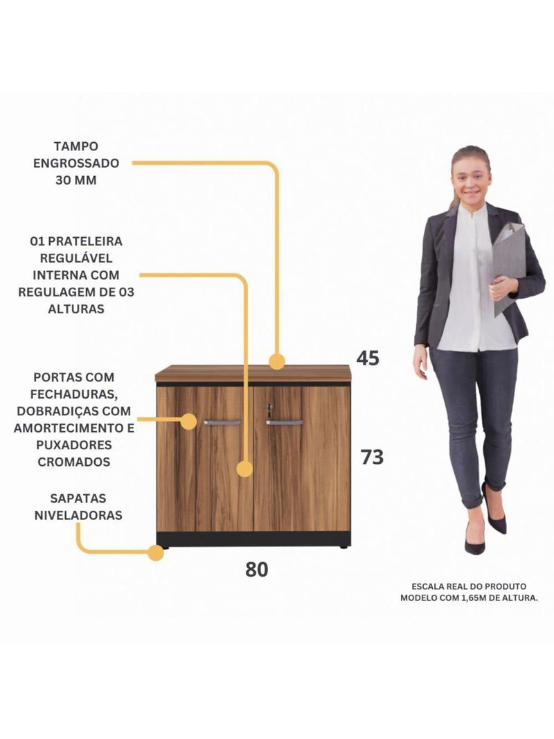 Balcão De Escritório 80cm 2 Portas Com Chave Multimóveis Cr25296 Sevilha Preto
